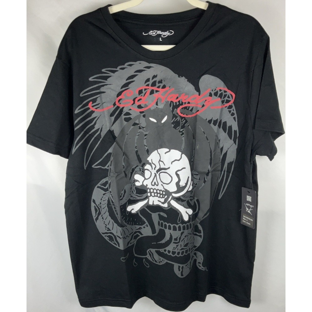 Ed Hardy Skull Snake Graphic T Shirt Mens Large Black Tattoo Goth NWT Y2K‎ Style